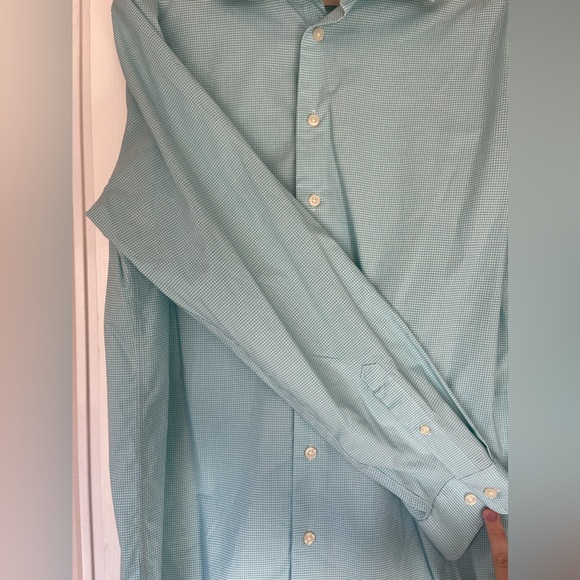Goodfellow & Co. Standard Aqua Blue Checked Long Sleeve Mens Dress Shirt - Picture 5 of 6